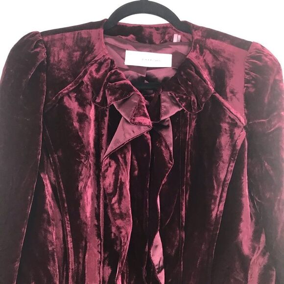 T Tahari Wine Velvet Ruffle Front Blazer Jacket - Picture 9 of 16